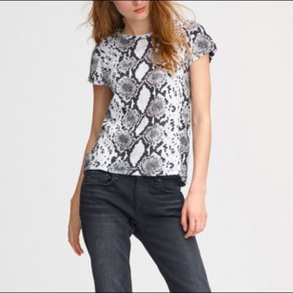 Rag & Bone White Python Snake Print Cotton T-Shirt - Picture 5 of 14